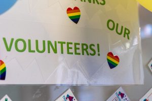 This is an image of text saying thanks to our volunteers.