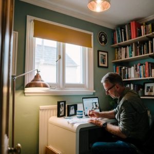 A person at a desk writing
