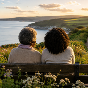 Image of two carers looking at the sea